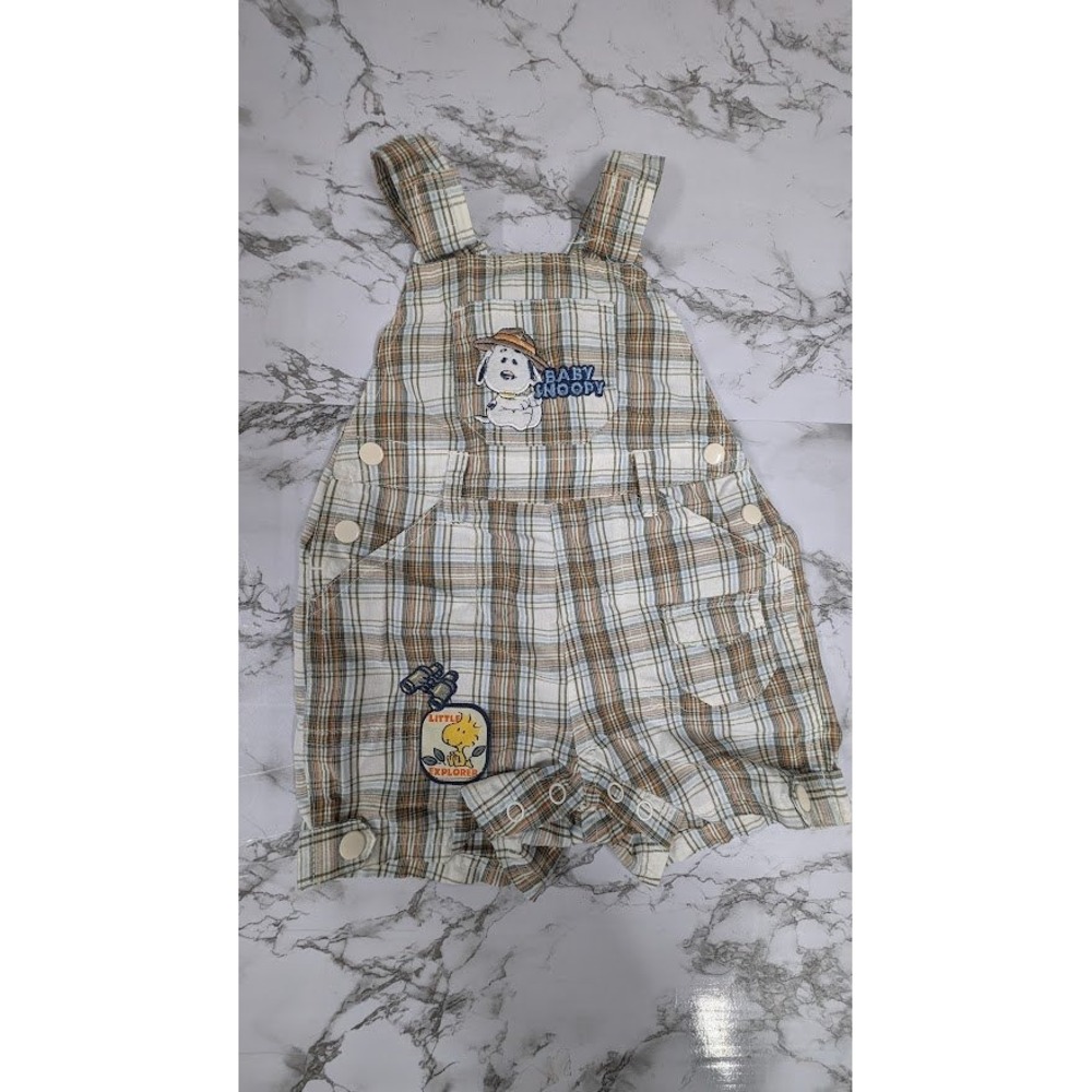 Vintage Baby Snoopy Plaid Overalls Romper Infant Apparel Outfit Size 6/9m